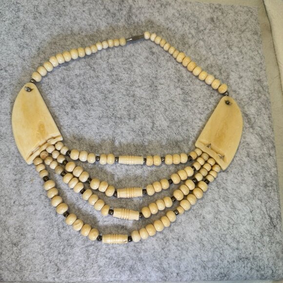 Vintage Carved Tribal Beaded Necklace Intricate Elephant Pendants & Multi-Strand - Picture 7 of 9